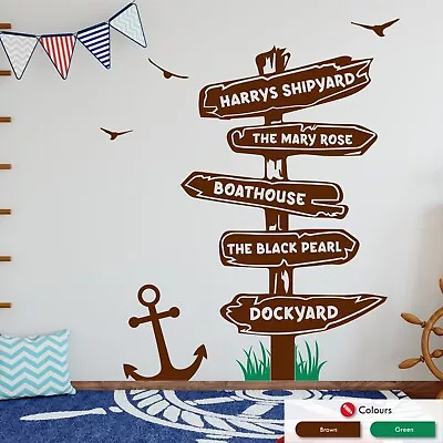 Nautical Boys Bedroom Personalised Wall Art Decal Kids Nursery Wall Sticker • £24.99