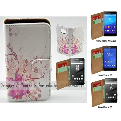 $13.98 • Buy For Sony Xperia Series Purple Orchid Theme Print Wallet Mobile Phone Case Cover
