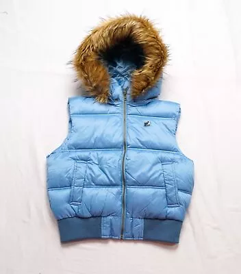 Iets Frans Women's Faux Fur Trim Zip-Up Hooded Gilet BE5 Blue Size 2XS NWT • £21.39