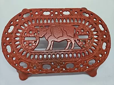 Vintage Cast Iron Red Openwork Red Cow Trivet • $18