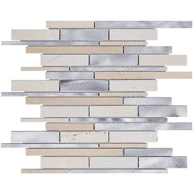 Beige Cream Crema Marfil Marble Stone Aluminum Metallic Mosaic Tile Backsplash • £277.48