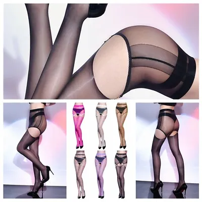 US Women Stockings Suspender Long Socks Sheer Pantyhose Crotchless Shiny Party • $5.11