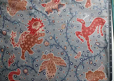 P Kaufmann 1 Yd  Decor Fabric CHINA ZOO Red Blue On Gray Background VTG? 54  W • $11.50