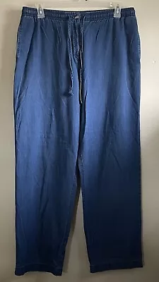 Talbots Jeans Womens Large Blue Denim Elastic Drawstring Waist Straight Leg • $16.77