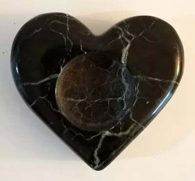 Black Marble Heart Stone Tealight Candle Holder 3.5x3.5 In • $14