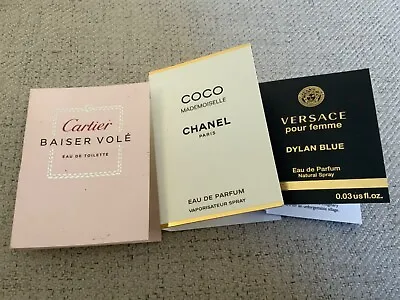 Lot Of 3 Women’s  Carded Fragrance Vials Chanel Versace Cartier Sprays • $12.26