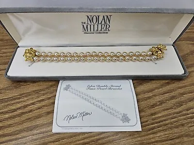 Nolan Miller Bracelet Double Strand Faux Pearl Eden Gold Tone Flower Clasp  • $29.95