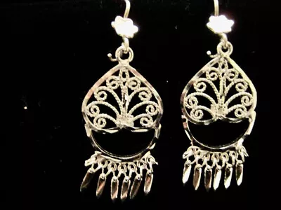 New Classic 2  Sterling Silver Filigree Earrings  Heart & Dangles Taxco Mexico • $36.45