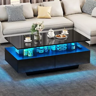 High Gloss Coffee Table Center Cocktail Table With LED Lights & Sliding Drawers • $109.99