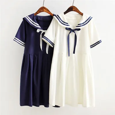 Womens Lady Sailor Collar Bowknot Dress Seaman Style Tunic Top Party Lolita Cute • £29.87