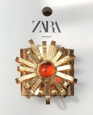 NWT ZARA Resin Flower Bracelet Gold-Colored/Red 4736/039 • $56.35