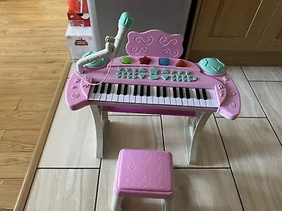 Chad Valley Toys Kids Piano Keyboard Stand And Stool - Pink • £15