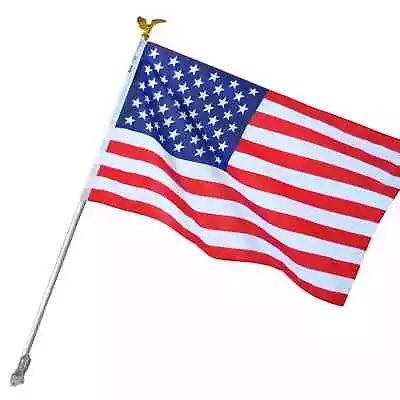 US American Flag Kit With 6 Foot Steel Pole And Bracket Poly Cotton 3 Ft X 5 Ft • $15.50