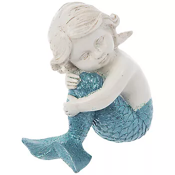 Sitting Child Blue Mermaid Statue Decor  • $18.95