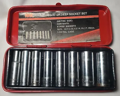 MIT Metric 9-pc 3/8” Dr. Deep Socket Set 10mm-14mm 16mm 17mm & 19mm + Case • $17.99