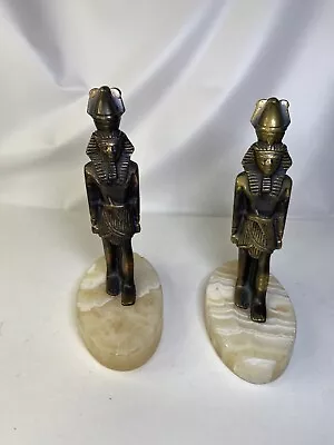 Vintage Egyptian Revival Rhamsis Metal & Stone Bookend Figurines Paperweights • $30