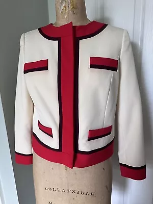 Milly Jinny Boxy Cropped Blazer Jacket Small Women Ivory Red Classic READ • $70