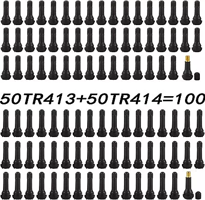 100PCS TR413 & TR414 Snap-in Tire Valve Stems W/ Cap Black Rubber Alloy • $16