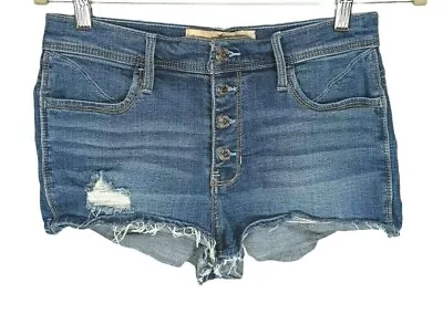 HOLLISTER Women Size 28 SHORT HIGHT RIGSE Button Up Distress Short Jean  260P • $13.59