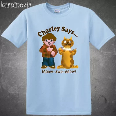 Charley Says Meow Cartoon TV Show Men's Light Blue T-Shirt • $12.34