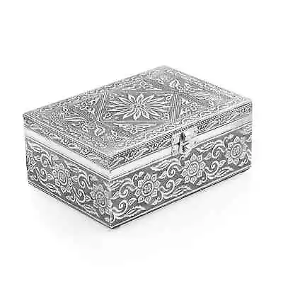 Oxidized Jewelry Box With Tray Flower & Leaf Pattern 7x5  • $12.99