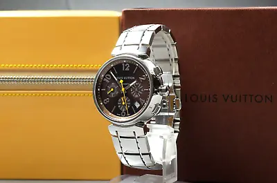 [Exc+5 W/BoxPapers]LOUIS VUITTON Tambour Chronograph Q1121 Automatic Brown 42mm • $1900