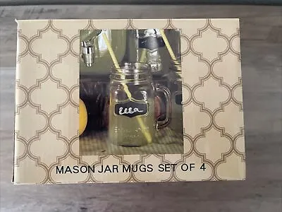 Glass Mason Jar Mugs Set Of 4 • $25