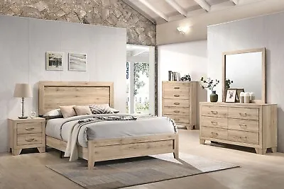 NEW Modern Furniture - 5 Piece Queen King Bedroom Set In Natural Oak Finish IAB3 • $1277.75