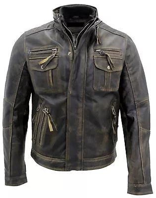 Men's Biker Vintage Motorcycle Faded Black Distressed Leather Jacket Coat • $104.99