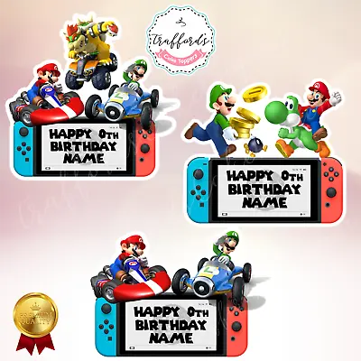 Super Mario Switch Personalised Cake Topper 6.5 Inch Name Icing Wafer Card • £6.50