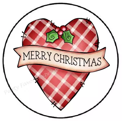 Merry Christmas Plaid Heart Envelope Seals Labels Stickers Party Favors • $4.45