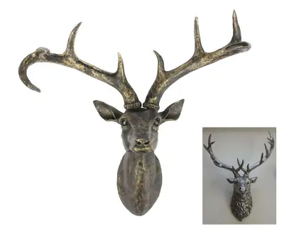 Wall Mounted Deer Head Home Decor Stag Head Rustic Deer Antler Plaque Statue • £24.99