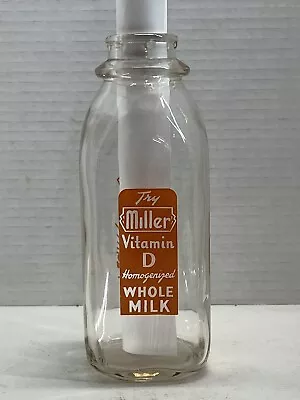 Vintage Miller Dairy PINT MILK BOTTLE Richmond Indiana • $7.99