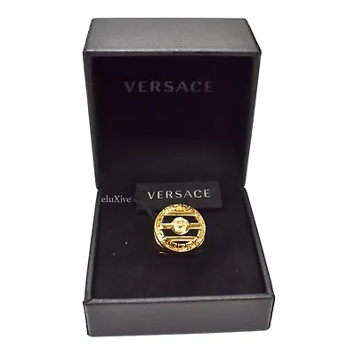 NWT $325 Versace Gold Medusa Logo Large Round Greek Key Men's Ring 21 AUTHENTIC • $259