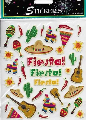 Fiesta Party Pinata Music Guitar Maracas Chile Peppers Sombrero Cactus Stickers • $2.25