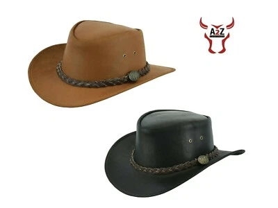 £15.99 • Buy Australian Western Cowboy Style Hat Black Brown  Bush Hat Leather Outback Hat Uk