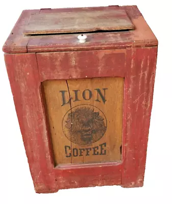 Lion Coffee Woolson Spice Co Antique Vintage Store Wood Storage BIN Box Crate • $49.99