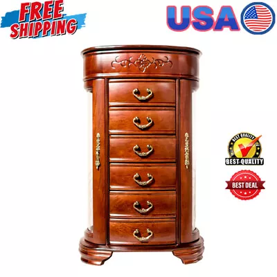 Jewelry Chest Standing Armoire Cabinet Storage Neckalce Organizer 6 Drawers Gift • $217.50