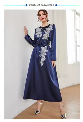 Moroccan Maxi Dress For Women Muslim Abaya Embroidery Kaftan Elegant Party Dress • $38.95