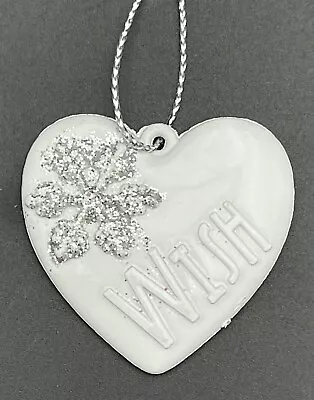 Decorative White WISH Heart Sliver Snow Flake Ornament 1.5  • $7.99