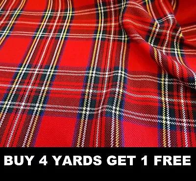 Premium Tartan Woven Plaid Check Poly-Viscose Dress-Making Fabric Polyviscose • £7.35