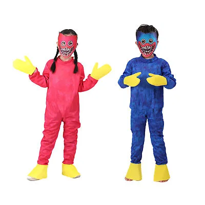 Kids Huggy Wuggy Poppy-Playtime Cosplay Costume Bodysuit Jumpsuit Mask Gloves AA • £10.69
