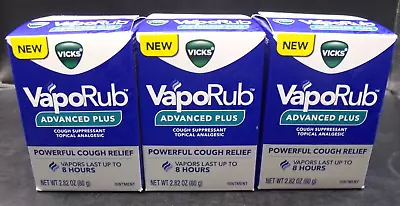 3 Pk Vicks VapoRub Advanced Plus Ointment 2.82 Oz Ea Exp.5/25 New And Sealed • $24.95