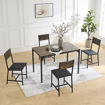 5 Piece Dining Table Set Kitchen Breakfast Furniture W/ 4 Chair Antique Brown US • $204.99