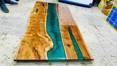 36 X24  Green Epoxy Live Edge Dining Table Wooden Kitchen Slab Luxury Furniture • $1066.22