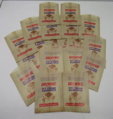 20 Vintage 1940s BROWNIE ICE CREAM SANDWICH Waxed Bags OLD STORE STOCK • $19.99