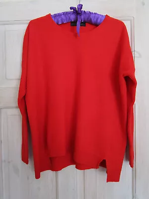 M&S Collection Red Dipped Hem 100% Cashmere Jumper 12-14 Ribbed Sleeves • £4.99