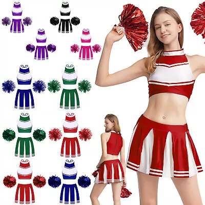 UK Women's Crop Top With Skirt Cheer Up Cheerleading Outfits Workout Sleeveless • £40.19