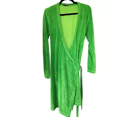 MariMekko Vintage Green Long Sleeve Terry Cloth Wrap V Neck Dress Size Small • $98