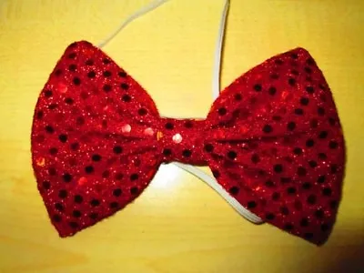 £4 • Buy Red Sparkly Shiny Sequin Bow Tie Elastic Fancy Dress Columbia Rocky Horror Show